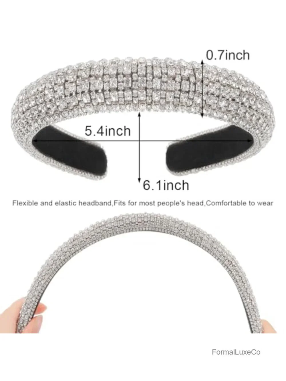 Rhinestone Crystal Headband Bling Padded Hair Accessory Party Glam